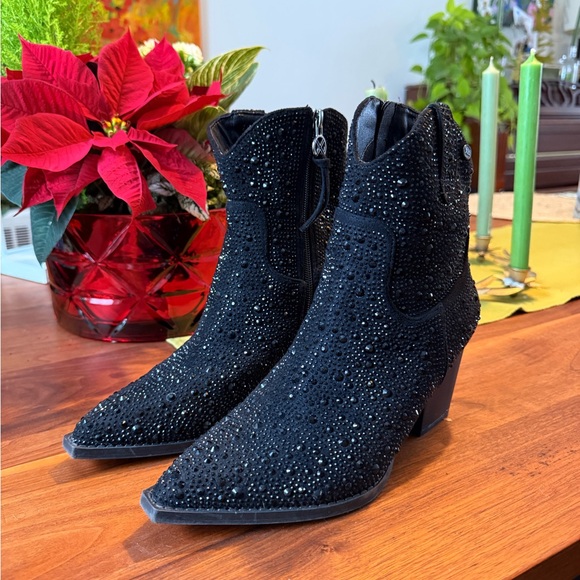 Xti Black Rhinestone Ankle Cowboy Boots Size 38 - Picture 3 of 6
